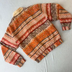 Oleg Cassini Vintage Silk Bomber Jacket Orange Geometric‎ Floral Print Small thumbnail 15