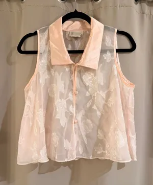 California Dynasty Delicate Sheer Floral Button-Front Top thumbnail 1