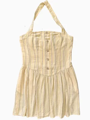 Universal Threads Halter Drop Waist Stripe Linen Blend Mini Sundress Yellow Sz M thumbnail 2
