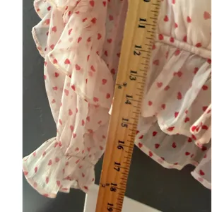 Francesca's Heart‎ Print Ruffle Crop Top Romantic XS Cream Red Coquette Chiffon thumbnail 6