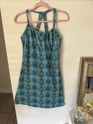 Prana blue green boho Quinn athletic built in bra mini outdoor dress S thumbnail 2