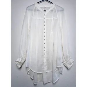 Free People Ivory Button Up High Low Tunic Embroidered Cutout Back M thumbnail 3
