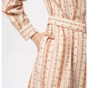 Universal Threads NWT Bishop Long Sleeve Poplin Shirtdress Large Beige Striped thumbnail 3
