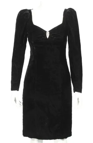 Vintage 90s Crushed Velvet Sweetheart Mini Dress Small Black Y2K Vamp Witchy thumbnail 1