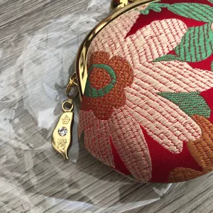 New Taiwan Gamaguchi Small Embroidered Coin Purse Pouch with Floral Embroidery thumbnail 6