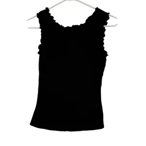 Brandy Melville Black Crinkle Ruffle‎ Tank Top Ribbon Tie OS Whimsigoth Romantic thumbnail 5