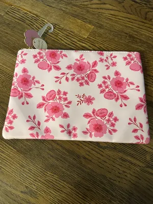 Luxe Pink Floral Cosmetic Bag - Light Pink with Hot Pink Flowers thumbnail 2