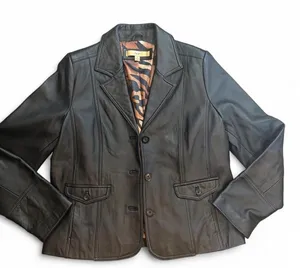 Motto Black Genuine Leather Blazer Animal Print Lining Y2K Medium thumbnail 1