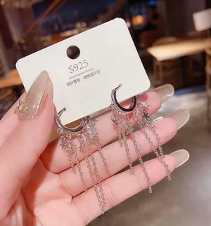 18K White Gold Plated Star Tassel Long Dangle Drop Earrings for Women thumbnail 4
