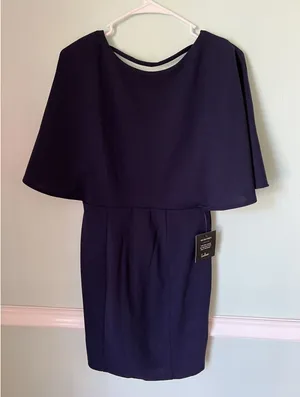Lulus Dress Womens Size S‎ Navy Blue Open Back Cape Mini Cocktail Party Holiday thumbnail 1