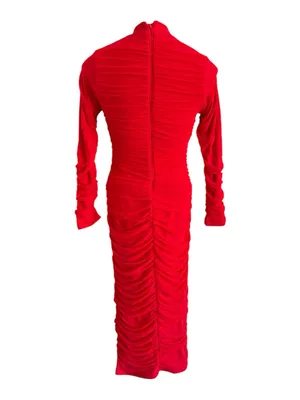OYS Ruched Long Sleeve Dress Red Medium NWT thumbnail 4