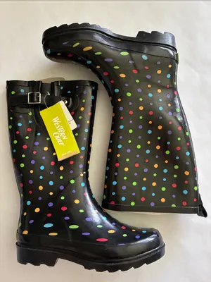 Western Chief Black Rain Boots with Multicolor Polka Dots thumbnail 1