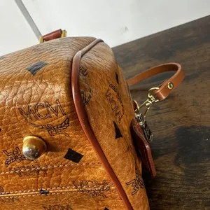 MCM Vintage Satchel Bag Womens Medium Brown Logo PVC Leather Germany Top Handle thumbnail 16