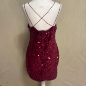 Sequin Velvet Mini Dress Burgundy Bodycon Strappy Party Hoco Glam Formal NYE XL thumbnail 4