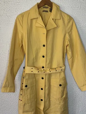 Vintage Ruff Hewn Sunny Yellow Trench Coat with Studded Belt thumbnail 2
