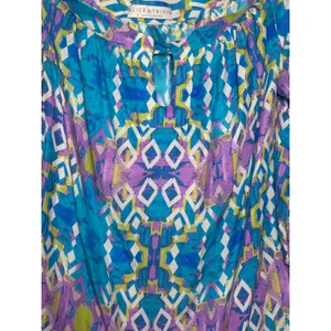 Alice & Trixie Silk Blouse Blue Purple Geometric Bell Sleeve Top Womens L thumbnail 2