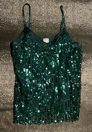 Womens M 7-9 No Boundaries Dark Green Sequin V-Neck Cami Top thumbnail 1