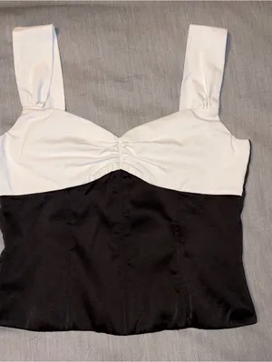 Edikted Leandre Contrast Satin Effect Top, Medium, Black White thumbnail 4