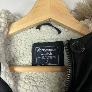 Abercrombie & Fitch Navy Blue Sherpa Lined Military Parka Jacket M‎ thumbnail 8
