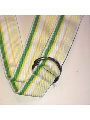 Striped Ribbon Belt with Metal D-Ring - Yellow & Green thumbnail 4