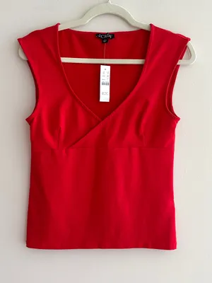 J. Crew Stretch Cotton Cap-Sleeve Crossover Shirt, Vintage Red, Size Small, NWT thumbnail 5