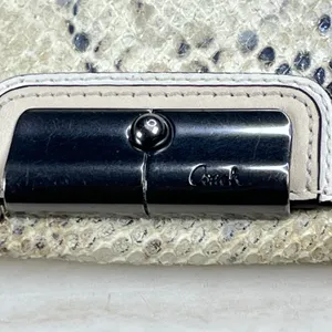 Coach Snakeskin Embossed Leather Long Wallet Turnlock Cream Grey Clutch thumbnail 2