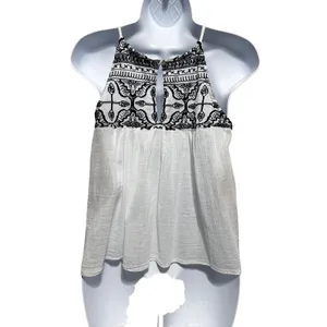 Abercrombie Fitch Women Babydoll Top M White Gauze‎ Embroidered Boho Festival thumbnail 2