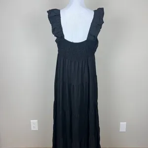 Jason Wu‎ Maxi Dress Womens Large Black Tiered Linen Blend Pleated A-Line L FLAW thumbnail 8