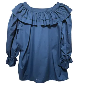 VTG Malco Modes Womens Blouse XXL Blue Ruffle Collar Prairie Peasant‎ Romantic thumbnail 2