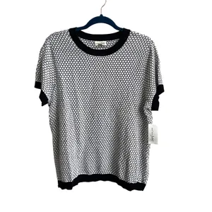 Maison Jules Sweater Top Womens XL Black White Honeycomb Mod‎ Textured Crew Neck thumbnail 3