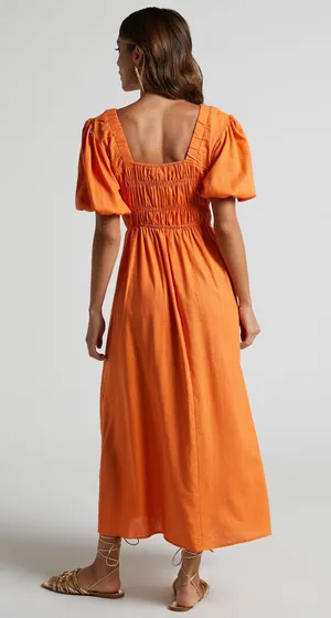 Showpo Puff Sleeve Plunge Neck Dress In Orange thumbnail 4