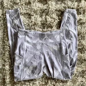 White/Grey Mid Rise-High Waisted Leggings w/ Pockets thumbnail 1
