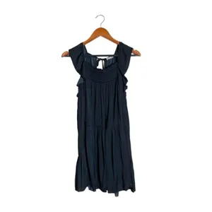 Free People Want Your Love Smocked Sleeveless Ruffle Babydoll Mini Dress Black S thumbnail 3