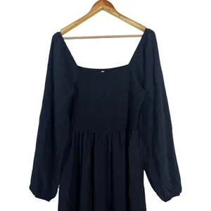 NWT Dokotoo Wide Leg Smocked Square Neck Jumpsuit Solid Black Minimalist Size L thumbnail 3