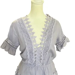 Peixoto Ora Lavender Eyelet Lace Cotton Mini Dress Flutter Sleeve Boho Resort S thumbnail 4
