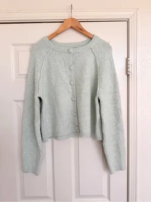 Song of Style Revolve Mint Sea Foam Green Crewneck Cardigan Sweater M thumbnail 2