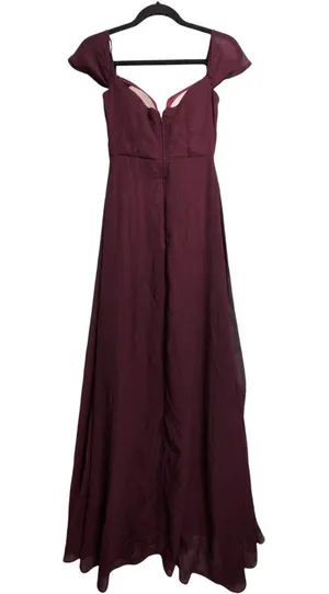 Birdy Grey Wine Off Shoulder Pleated Bodice Evening Gown Dress Wedding Size XS thumbnail 3