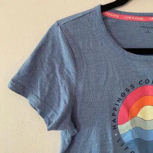 Life Is Good Blue Happiness Comes In Waves Cotton T-Shirt Top Women's size Small thumbnail 3