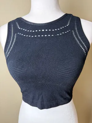By ANTHROPOLOGIE Black Sheer Ribbed Seamless Tank Top Cropped Black Size M/L thumbnail 2