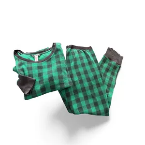Victoria’s Secret Buffalo Plaid Thermal Pajama Set Sz L Green Black Check Cozy thumbnail 3