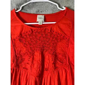 Maeve Anthropologie Embellished Cotton Swing Top Orange Flutter Sleeve Small thumbnail 2