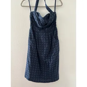 Girl from Savoy Anthropologie Navy Blue‎ Eyelet Halter Dress Pockets Size 4 thumbnail 7