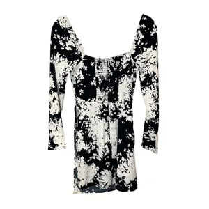 Abercrombie & Fitch NWT Long Sleeve Wrap Mini Dress Black White Floral Sz‎ Small thumbnail 5