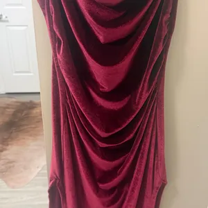 SHEIN SXY Burgundy Velvet Cowl neck midi Dress w slits L, NWT thumbnail 5