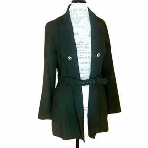 Rina Rossi Wool Forest Green Military Style Double Breasted Belted Jacket Sz 8 thumbnail 8