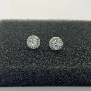 925 Silver Plated CZ Cubic Zirconia Stud Earrings for Men Women,Unisex Punk Hip Hop Earrings thumbnail 1