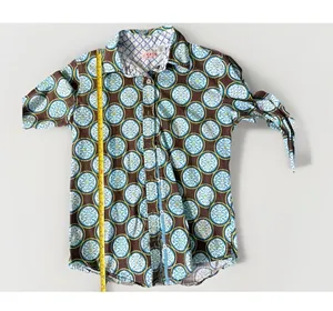Tizzie Womens Blue contrast medallion geometric fitted stretch button up shirt S thumbnail 9