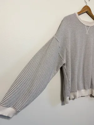 American Eagle Striped Oversized Sweatshirt Size XL Feels lived in sweater AE thumbnail 4