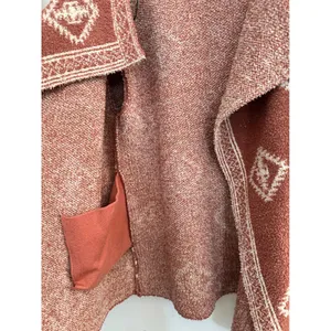 Miss Me Southwestern Boho Diamond Open Front Cardigan Sweater Medium Rust Orange thumbnail 4