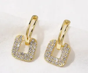 Elegant Gold Plated Square Stud Sparkling Earrings thumbnail 1